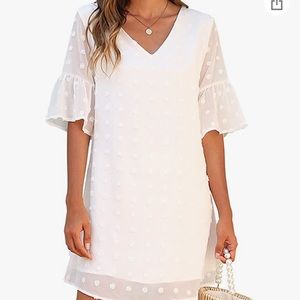 Blooming Jelly Womens White Dresses Short Sleeve V Neck Ruffle Cute Sun Dress